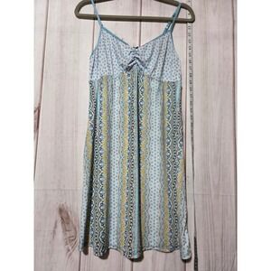 DKNY Womens Sleepshirt Nightgown Blue Medallion Ruched V Neck Spaghetti Strap L